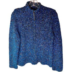 Christopher & Banks Women's Zip-Up Sweater Blue Confetti Knit Size Small
